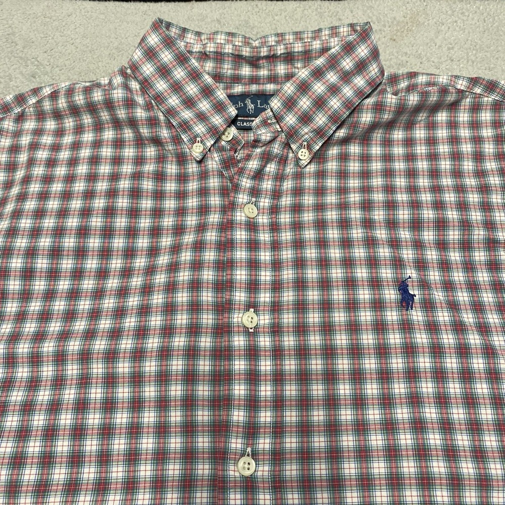 Ralph Lauren Shirt Mens Large Red Plaid Short Sleeve Button Down Preppy Pony